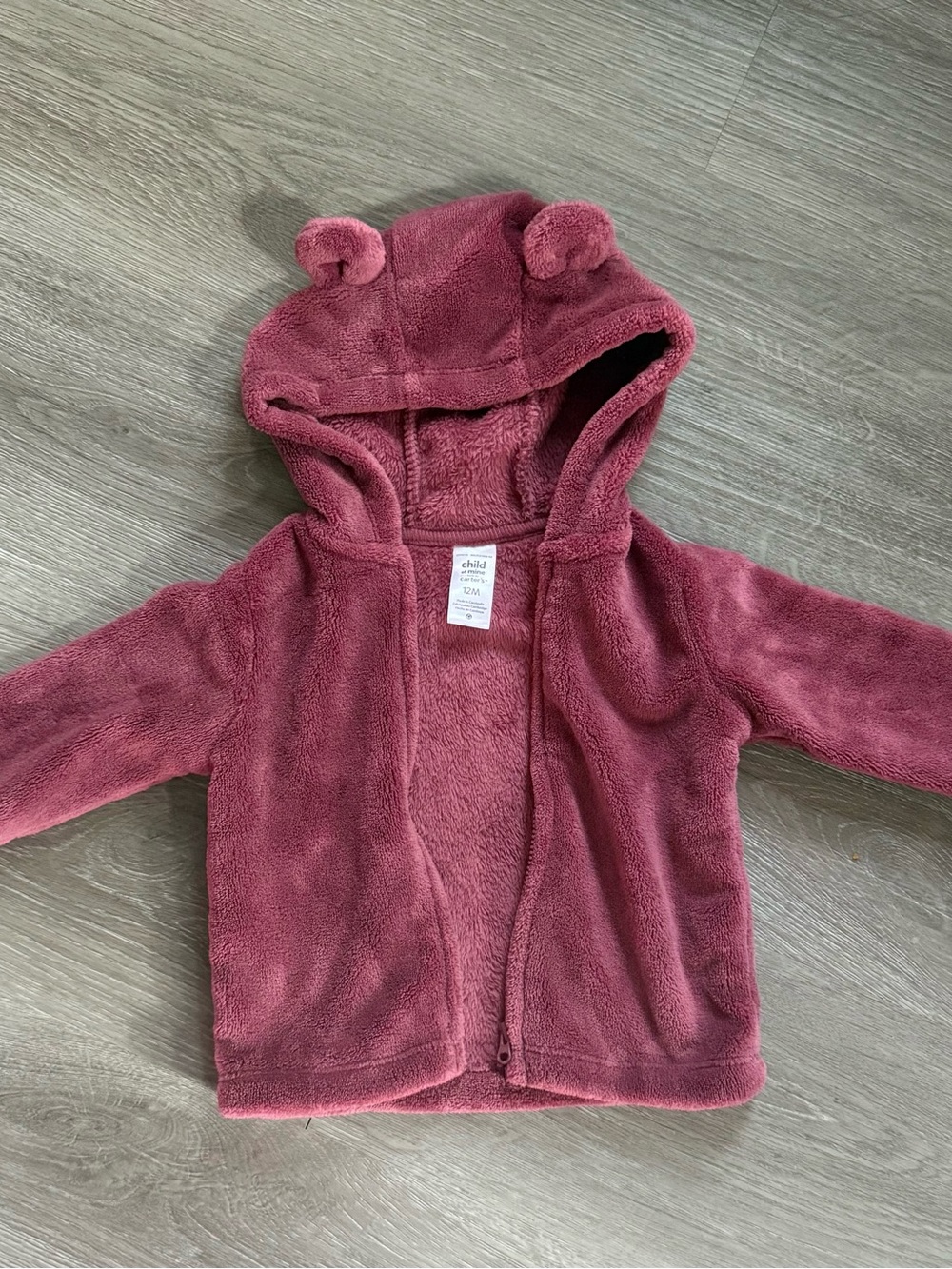 Carter's Plush Hooded Bear Ears Baby Jacket in Mauve Pink